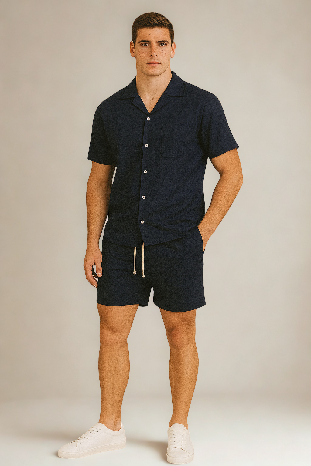 Conjunto de camisa y short azul marino 100% algodón