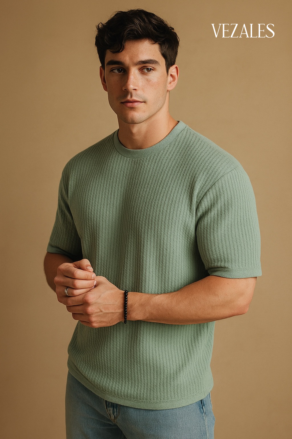 Polo tejido verde aguamarina cuello redondo