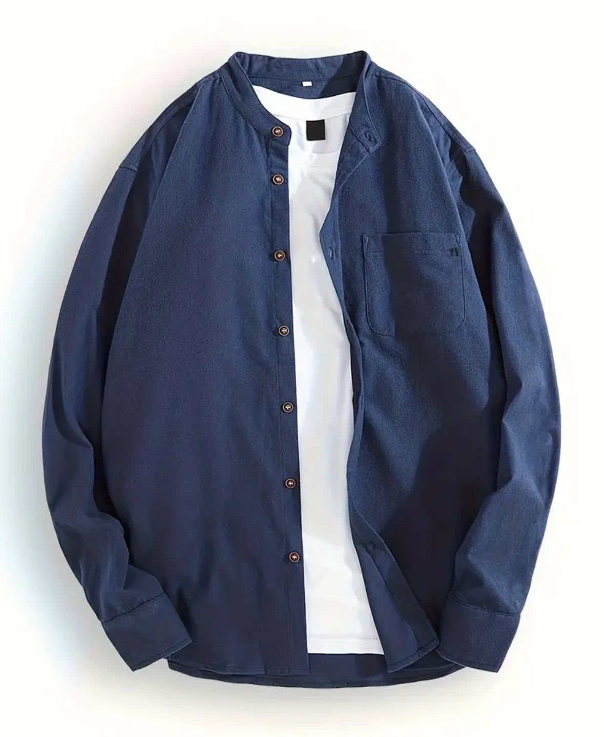 Camisa cuello mandarín azul añil oscuro