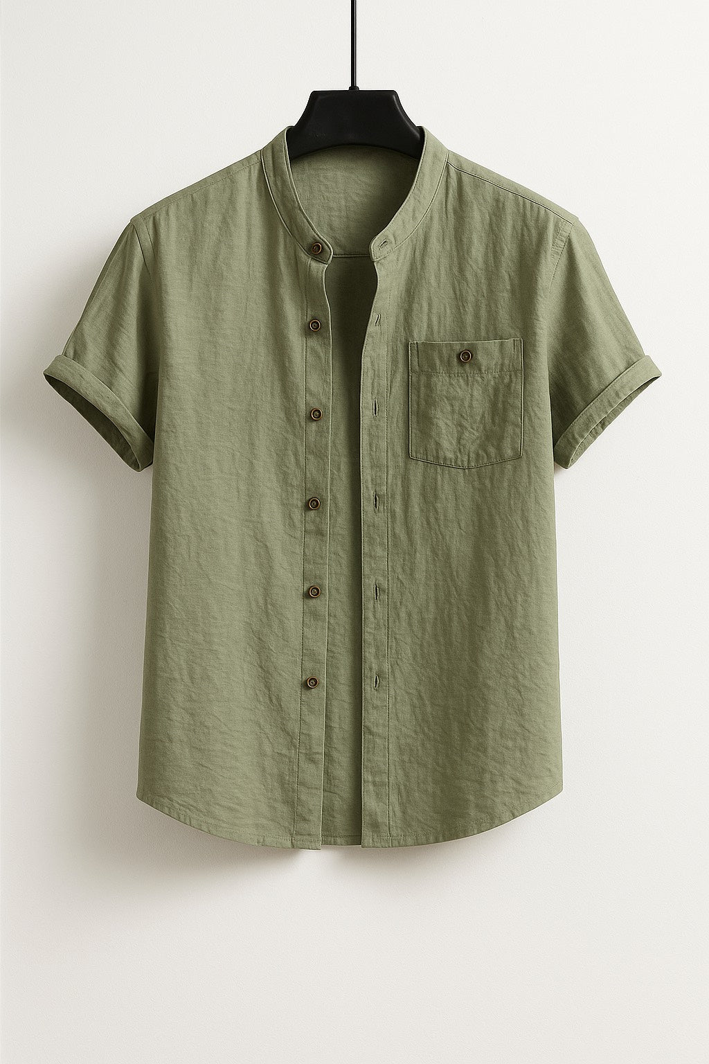 Camisa Verde Olivo de Manga Corta – Estilo Fresco