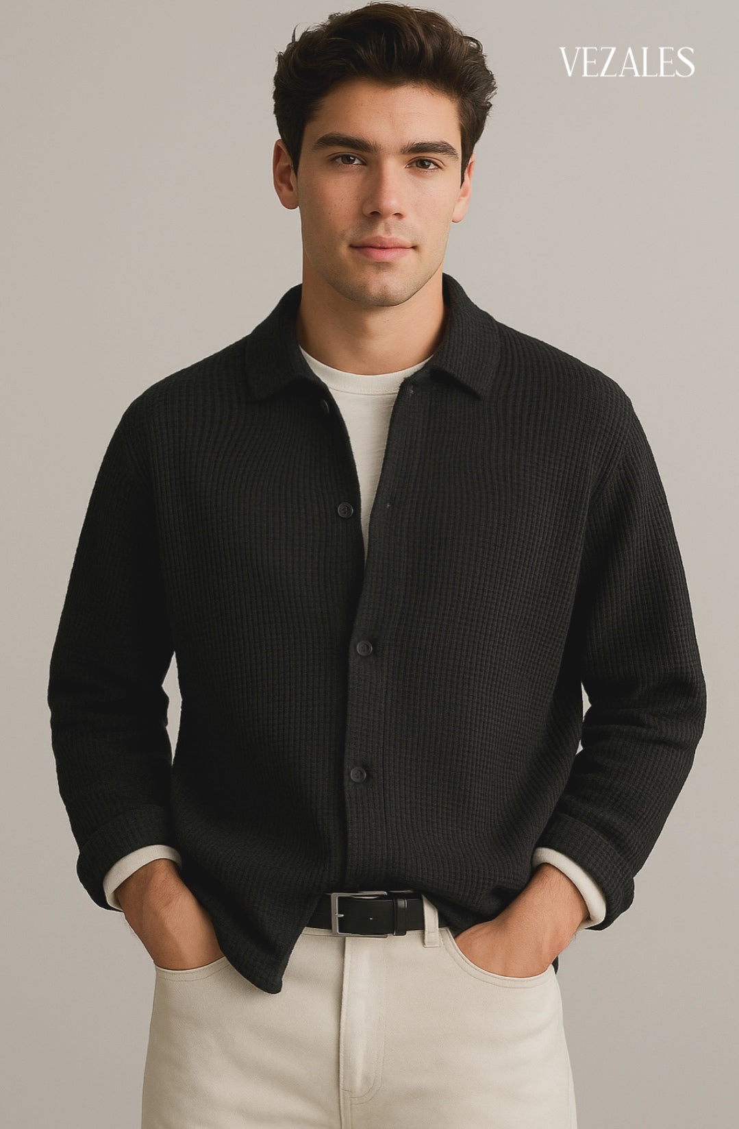 Cardigan Vintage  negro con interior blanco