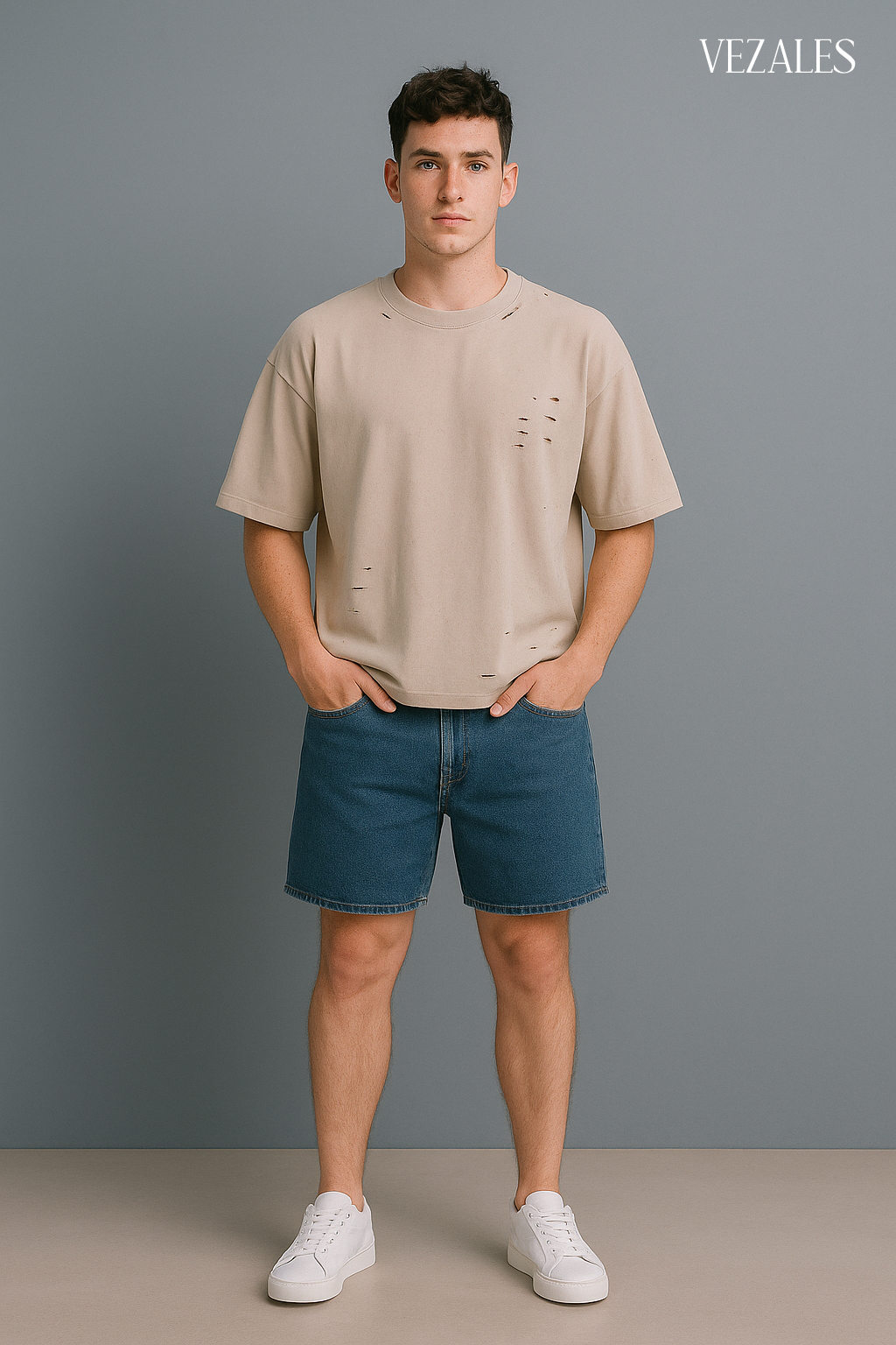 Polo boxy rasgado beige