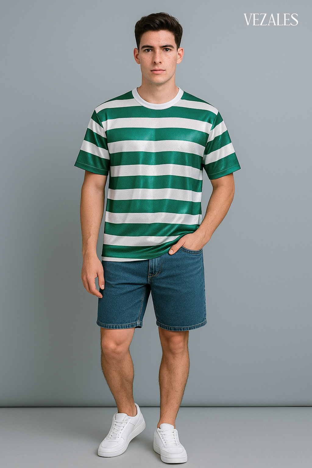 Polo a rayas verde/blanco manga corta