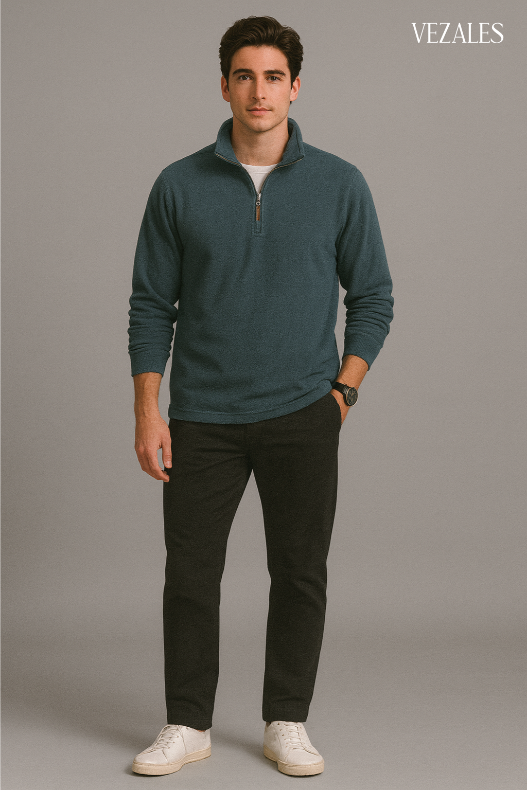 Chaqueta Polar de Cuello Alto con Cierre azul