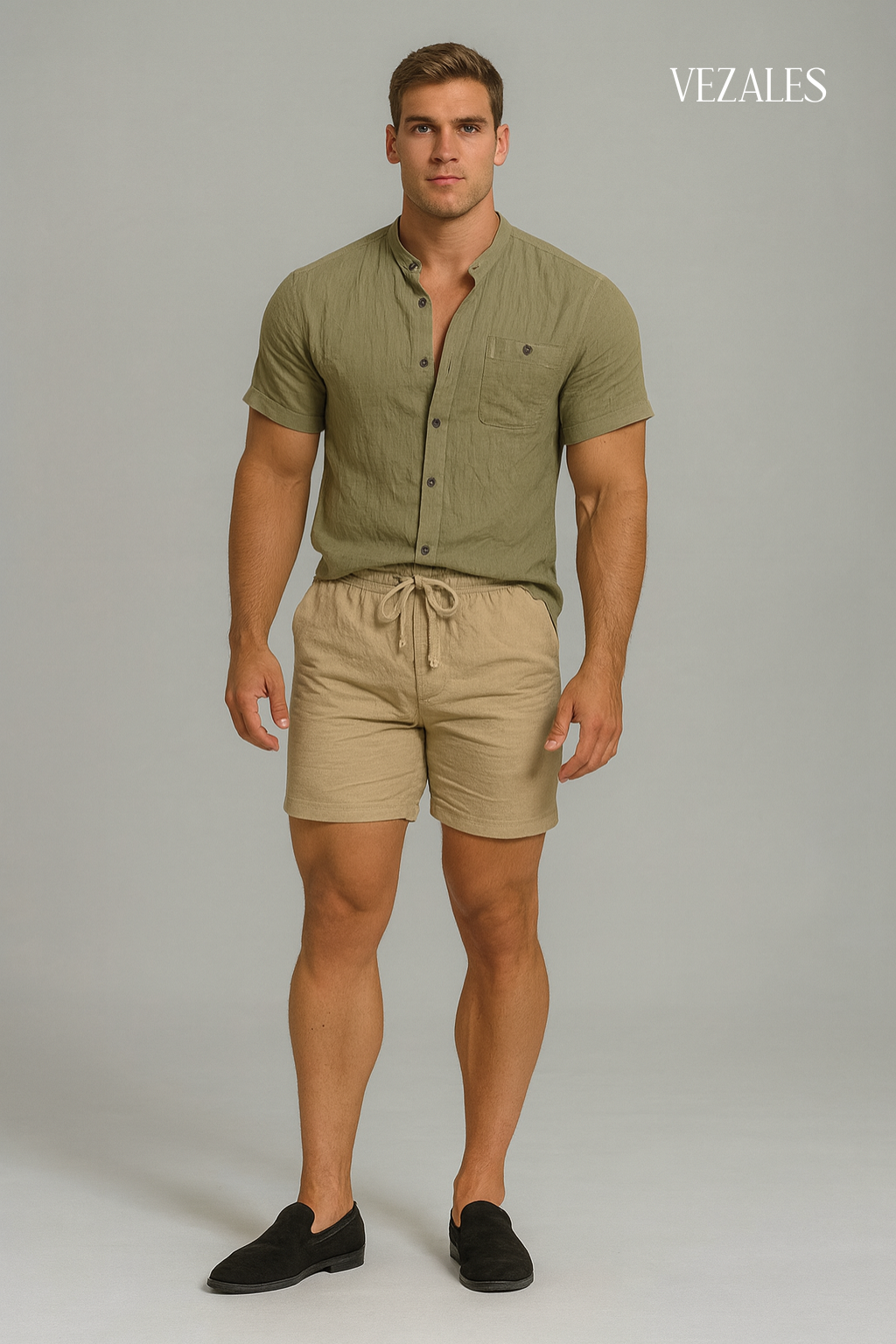 Camisa Verde Olivo de Manga Corta – Estilo Fresco