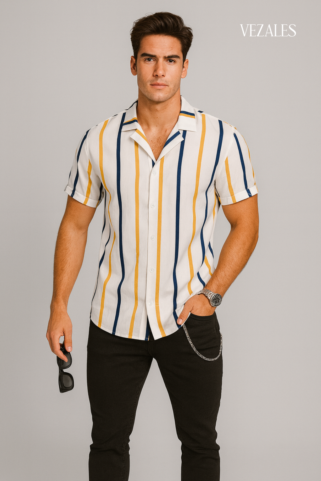 Camisa a rayas verticales multicolor