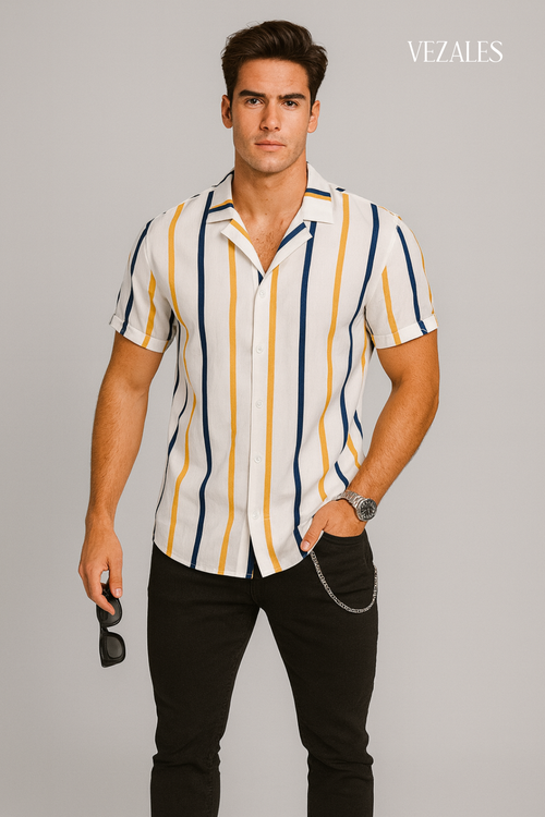 Camisa a rayas verticales multicolor